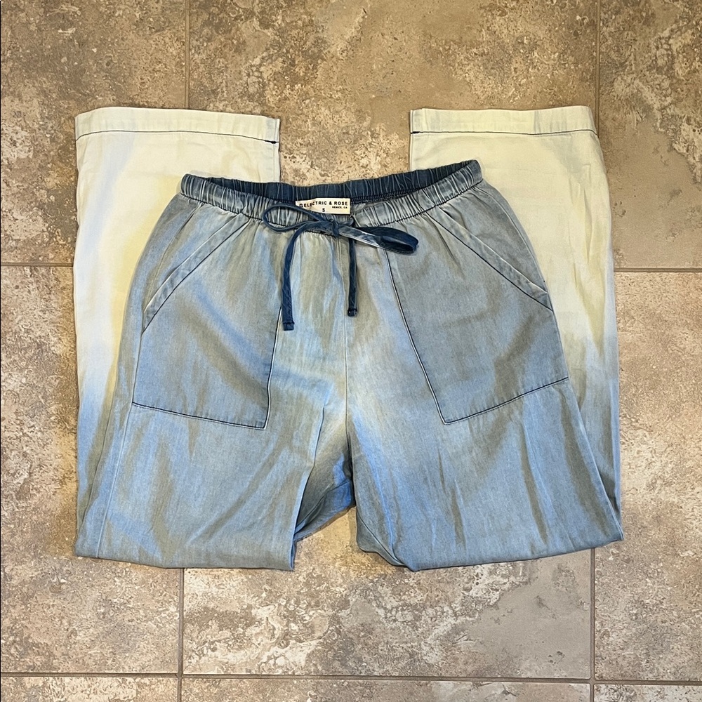 Lightweight Denim-Reverse Dye Wide Leg Pants